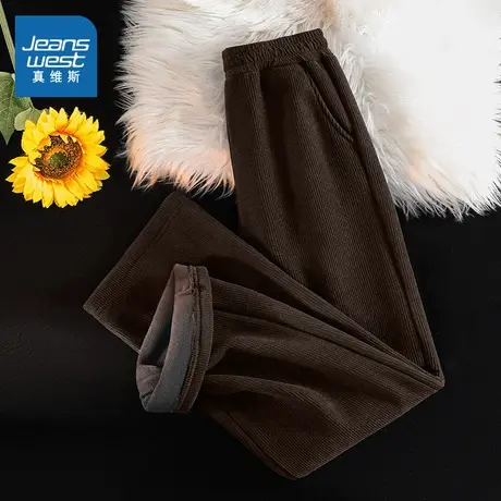 NOB真维斯加绒裤子女秋冬2025新款灯芯绒窄版阔腿慵懒直筒休闲裤图片