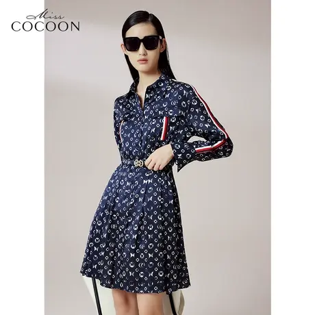 COCOON商场同款时尚裙子2023春新款女logo提花中长款百搭连衣裙图片