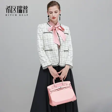 希区瑞普个性时尚小香风黑白格纹粗花呢别致外套商品大图