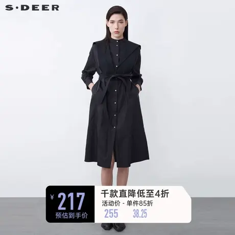 sdeer圣迪奥冬装连帽拼接收腰不规则衬衫连衣裙S21461201图片