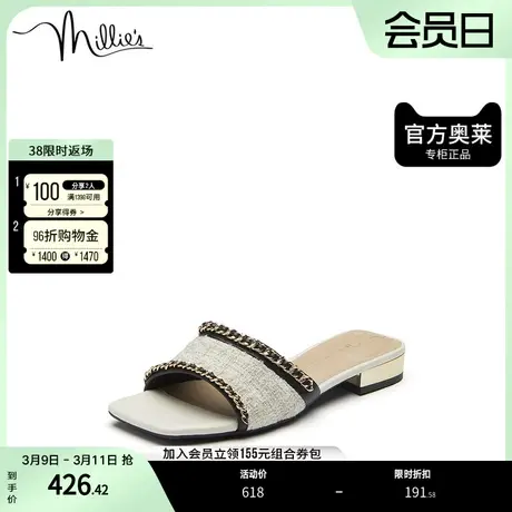 millie's/妙丽夏时尚休闲通勤气质小香风方跟女凉拖鞋SBQ12BT2商品大图