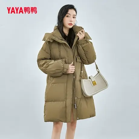 鸭鸭羽绒服女2023年冬季新款中长款连帽显瘦时尚休闲外套W商品大图