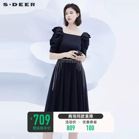 sdeer圣迪奥夏通勤风设计感小众蝴蝶结法式茶歇连衣裙S22281264商品大图