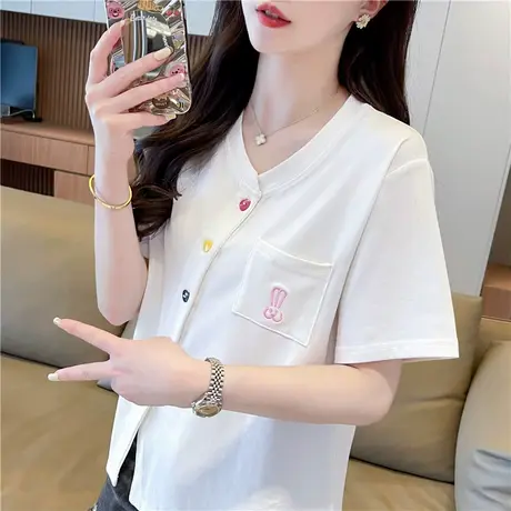 设计感小众不规则短袖t恤女2024新款夏季韩版宽松大码开叉上衣服图片