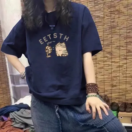 大码T恤oversize美式短袖女夏微胖独特超好看chic别致上衣ins减龄图片