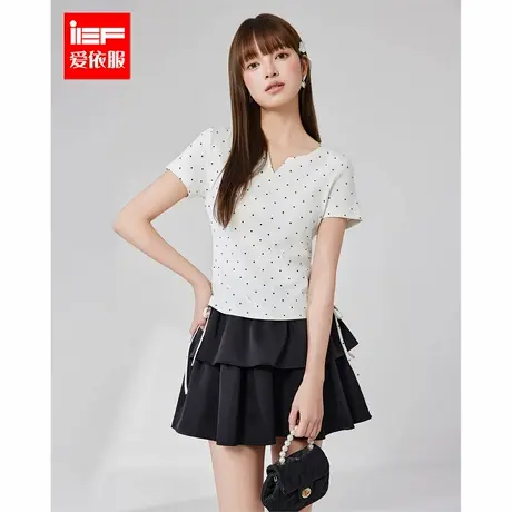 IEF/爱依服T恤2025夏季新款温柔波点时尚韩版百搭修身短款女上衣图片
