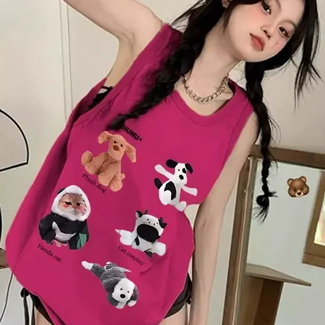 纯棉吊带坎肩背心无袖t恤女2025夏外穿高级感慵懒风宽松挂脖上衣图片