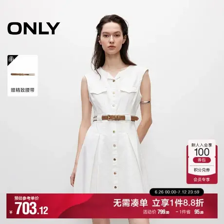 ONLY2025夏季新款A字圆领无袖时尚捏褶设计短裙牛仔裙连衣裙女商品大图