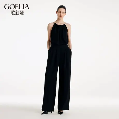 歌莉娅三醋酸长裤女2024夏季新款黑色宽松垂感阔腿裤子1C5L1D230商品大图