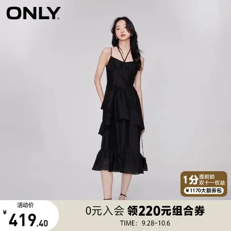 【买5免1】ONLY奥莱夏季新款轻奢时尚荷叶边淑女风吊带连衣裙女商品大图