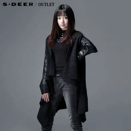 sdeer圣迪奥女2017秋装设计感针织拼接时尚百搭开衫毛衣S13381840图片