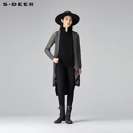 sdeer圣迪奥2018秋装简约休闲花样镂空针织开衫空调衫女S18183505图片
