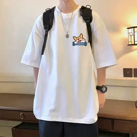 短袖T恤男夏季2025新款卡通印花半截袖ins港风潮牌纯棉体恤打底衫商品大图
