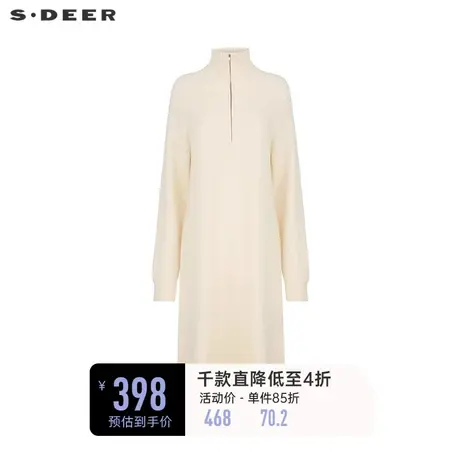 sdeer圣迪奥女装罗纹高领拉链拼接宽松长款针织衫S234Z3518图片