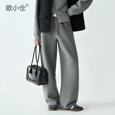 欧小仓 大福系列 松弛感弯刀裤 肌理感香蕉裤 运动感灰色阔腿裤商品大图