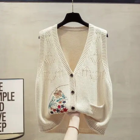 刺绣v领针织开衫马甲背心女2025春秋新款宽松外穿马夹毛衣坎肩潮图片