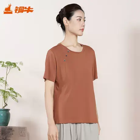 铜牛茶多酚净舒棉斜襟半袖女衫 2025春夏新款休闲女T恤VS353图片