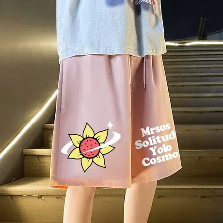 美式花朵印花短裤男夏季薄款休闲运动五分裤潮牌情侣直筒速干中裤图片