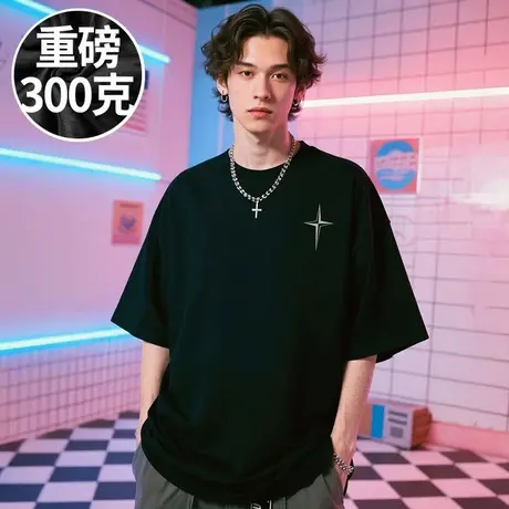 【100%纯棉】大码男装重磅短袖T恤美式复古加肥加大码胖子半袖夏图片