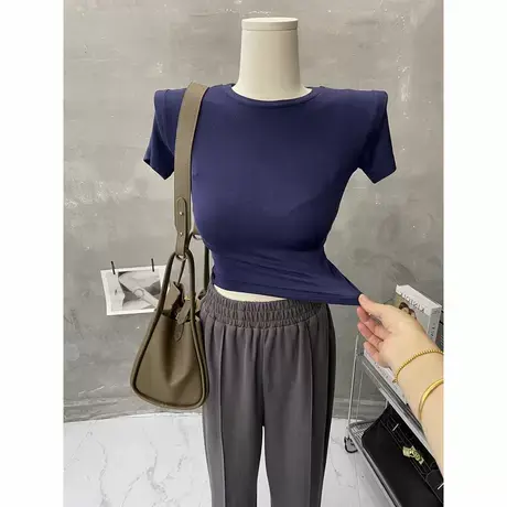自制！基础款～圆领纯色短袖T恤女春夏季短款紧身打底辣妹上衣新图片