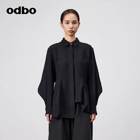 odbo/欧迪比欧时尚气质荷叶边拼接长袖衬衫女夏季设计感复古衬衣图片