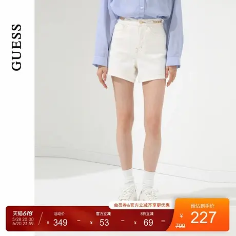 GUESS女士金属腰饰白金配色水洗短裤-W4PD1FD51V0图片
