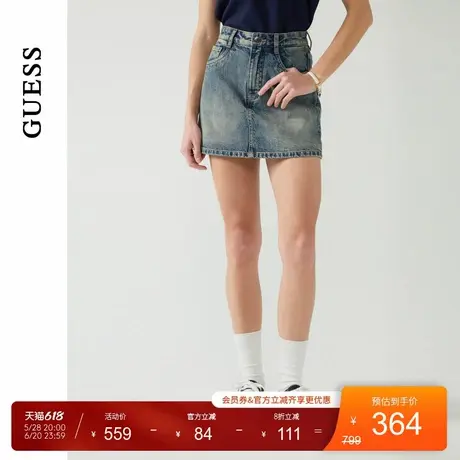 GUESS25年新款春季女士裙裤一体复古做旧牛仔半身裙-Q5PD75D51V0商品大图