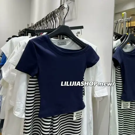 韩国东大门夏季新款修身显瘦辣妹露肩短袖t恤女时髦斜肩休闲上衣图片