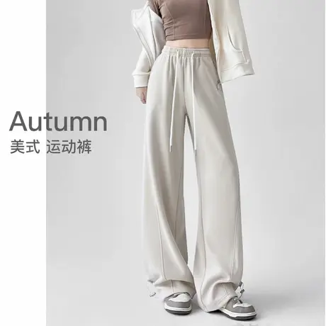 美式运动裤子女秋冬季新款宽松直筒垂感加厚加绒休闲香蕉阔腿卫裤图片