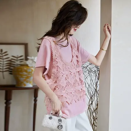 宝诗黎【新品价218元】两件套蕾丝短袖T恤UI1154图片