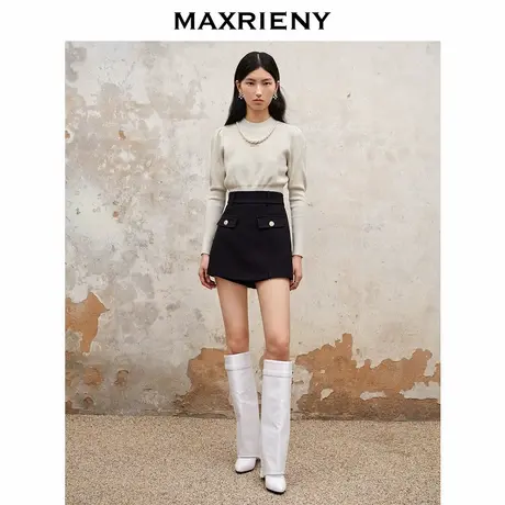 【奥莱】MAXRIENY美式复古风黑色A字高腰短裤女休闲裤子短商品大图