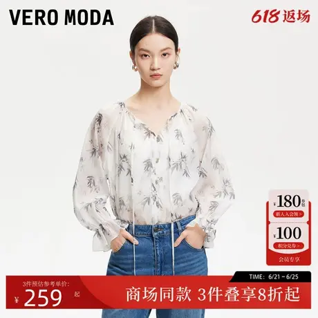 Vero Moda衬衫女2025春季新款飘带设计竹子印花国风衬衫325205003图片
