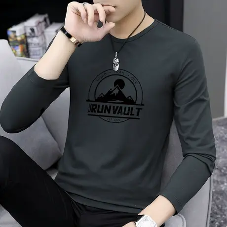 莫代尔长袖t恤男秋季圆领内搭上衣服打底衫潮流字母印花秋衣体恤商品大图