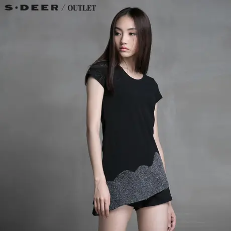sdeer圣迪奥女装拼接设计感休闲T恤S14280130图片