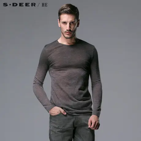 sdeerhe圣迪奥男装简约纯色长袖针织T恤H14173509图片