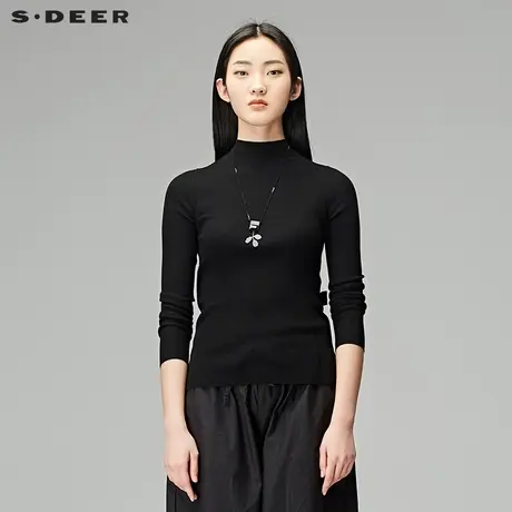 sdeer圣迪奥秋装女装圆领套头蝴蝶结飘带长袖针织衫S18183511图片