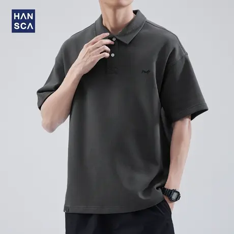 hansca夏季新款短袖polo衫男潮牌重磅宽松休闲大码翻领刺绣上衣服商品大图
