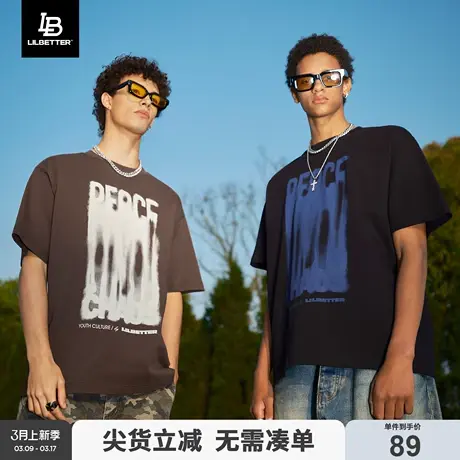 Lilbetter短袖T恤男字母印花体恤街头涂鸦上衣纯棉衣服落肩夏装图片