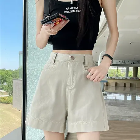 浅色小个子薄款牛仔短裤女2025夏季新款高腰a字阔腿包臀卷边热裤商品大图