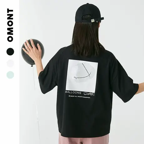omont蛋挞家 复古宽松气球印花纯棉中袖t恤女圆领套头上衣春夏季商品大图