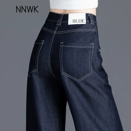 丹宁蓝阔腿牛仔裤女2025春秋时尚百搭直筒裤休闲宽松窄版显瘦长裤商品大图