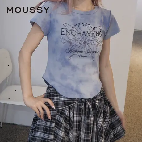 MOUSSY 2025夏季新品哥特玫瑰字母印花短款短袖T恤028ISA90-1005图片