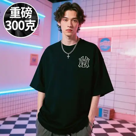 【100%纯棉】加肥加大码男装重磅宽松ins短袖T恤美式潮牌胖子半袖商品大图