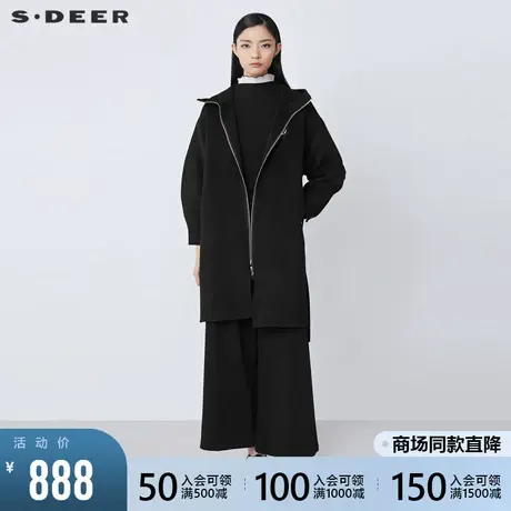 sdeer圣迪奥女装高领连帽撞色字母泡泡袖毛呢大衣S214Z1880🔸商品大图