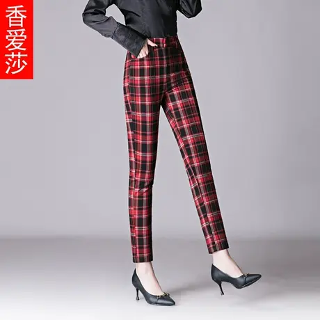 格子裤女2025新款春秋大码显瘦直筒裤中年女裤妈妈裤小脚铅笔裤子商品大图