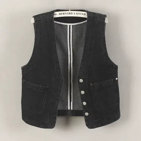 牛仔马甲女背心短款2025春秋新款无袖休闲小外搭修身V领坎肩黑色商品大图