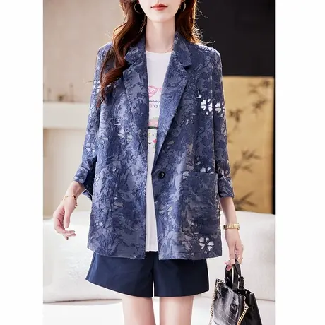 宝诗黎一粒扣提花镂空西装外套2025春季通勤气质宽松减龄百搭女装商品大图