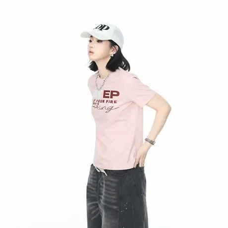 2025夏季正肩短款修身字母印花短袖T恤女高街辣妹ins风半袖上衣图片