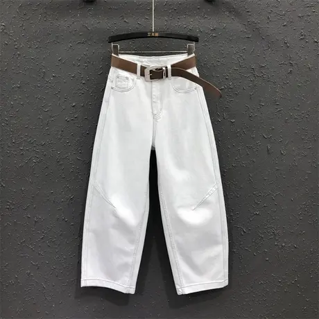 浅灰色弯刀牛仔裤女士25春季新款欧货高腰宽松显瘦休闲老爹哈伦裤商品大图