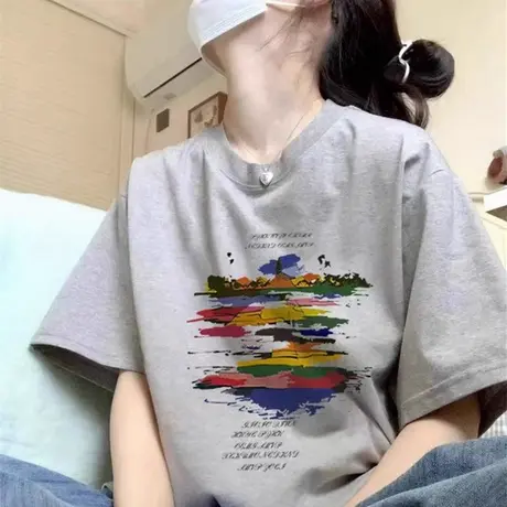 东大门欧货美式高街胖mm短袖t恤女夏纯棉正肩大码宽松半袖上衣ins图片